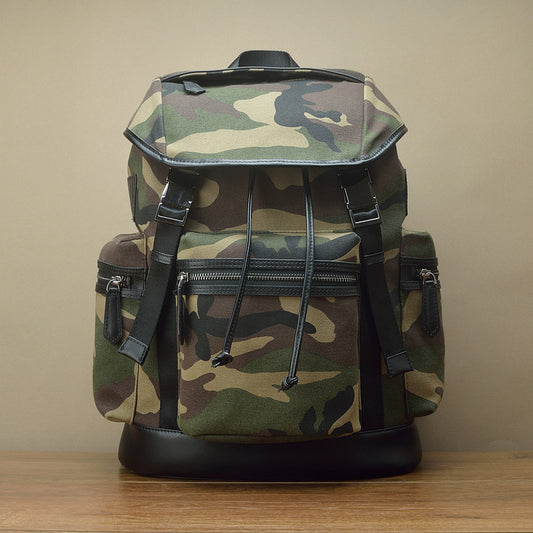 fashion camouflage canvas and leather backpack