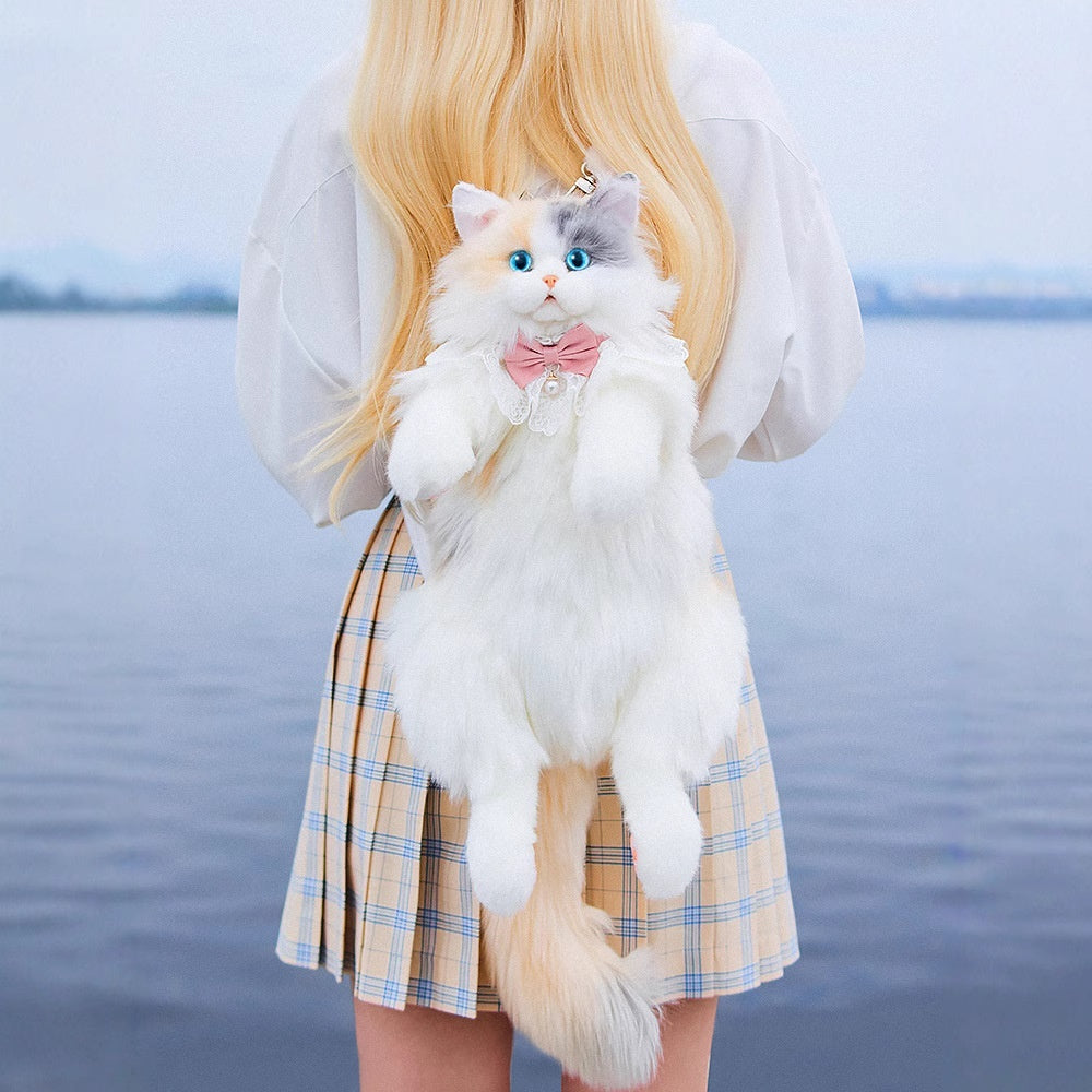 three flower cat plush toy simulation backpack