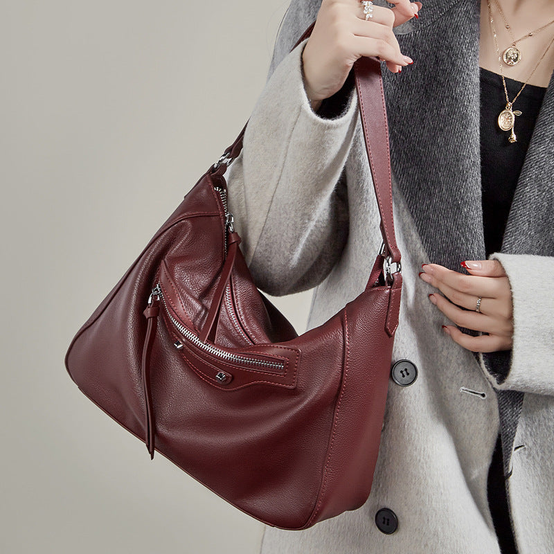 Large-capacity Crossbody Bag Made Of Genuine Leather For Women