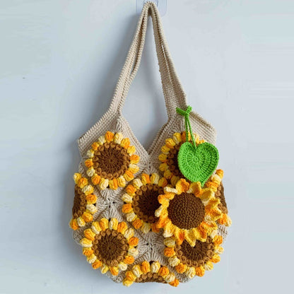 handmade diy wool woven three dimensional sunflower shoulder bag material package