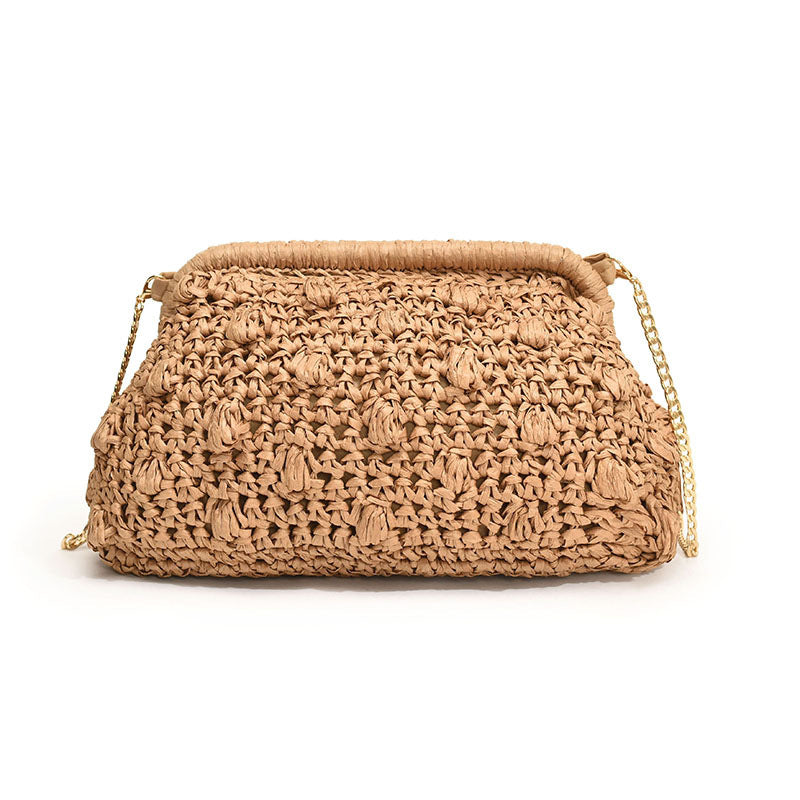 fashion woven bag one shoulder hollow out beach bag