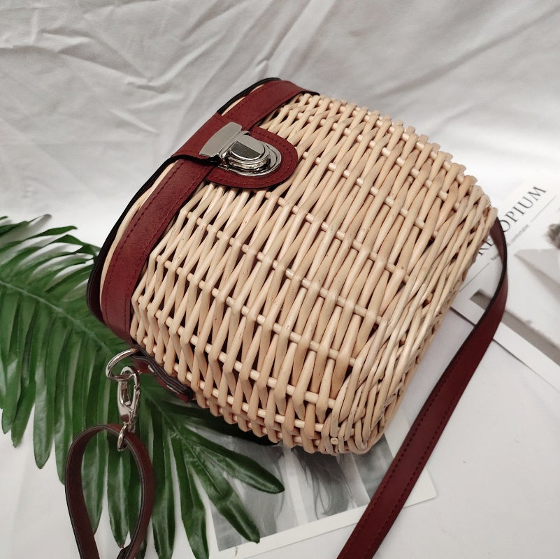 womens round hand woven handbag