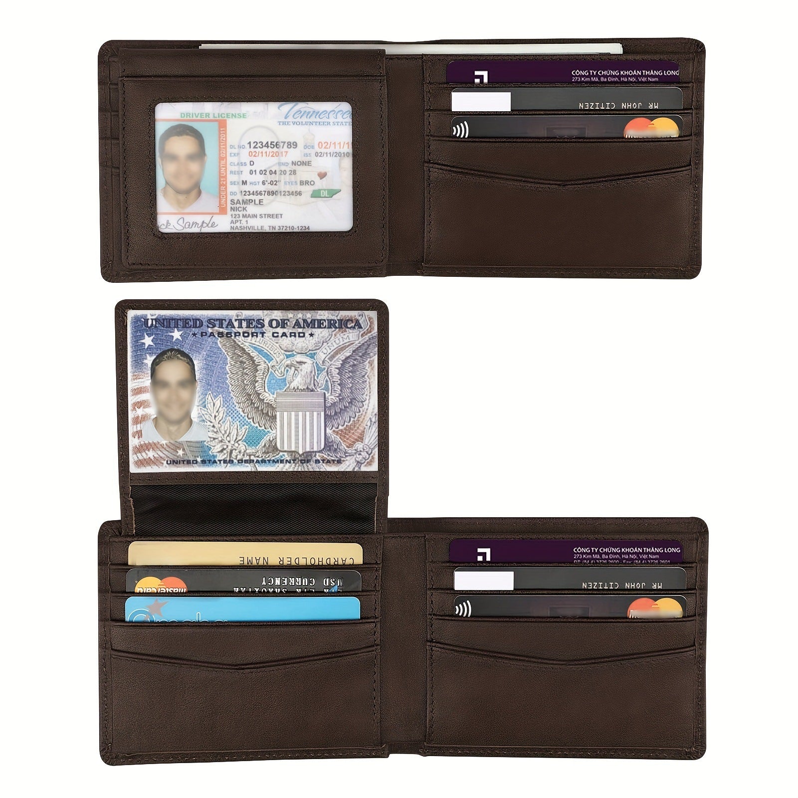 anti theft swiping texture multiple card slots three fold wallet
