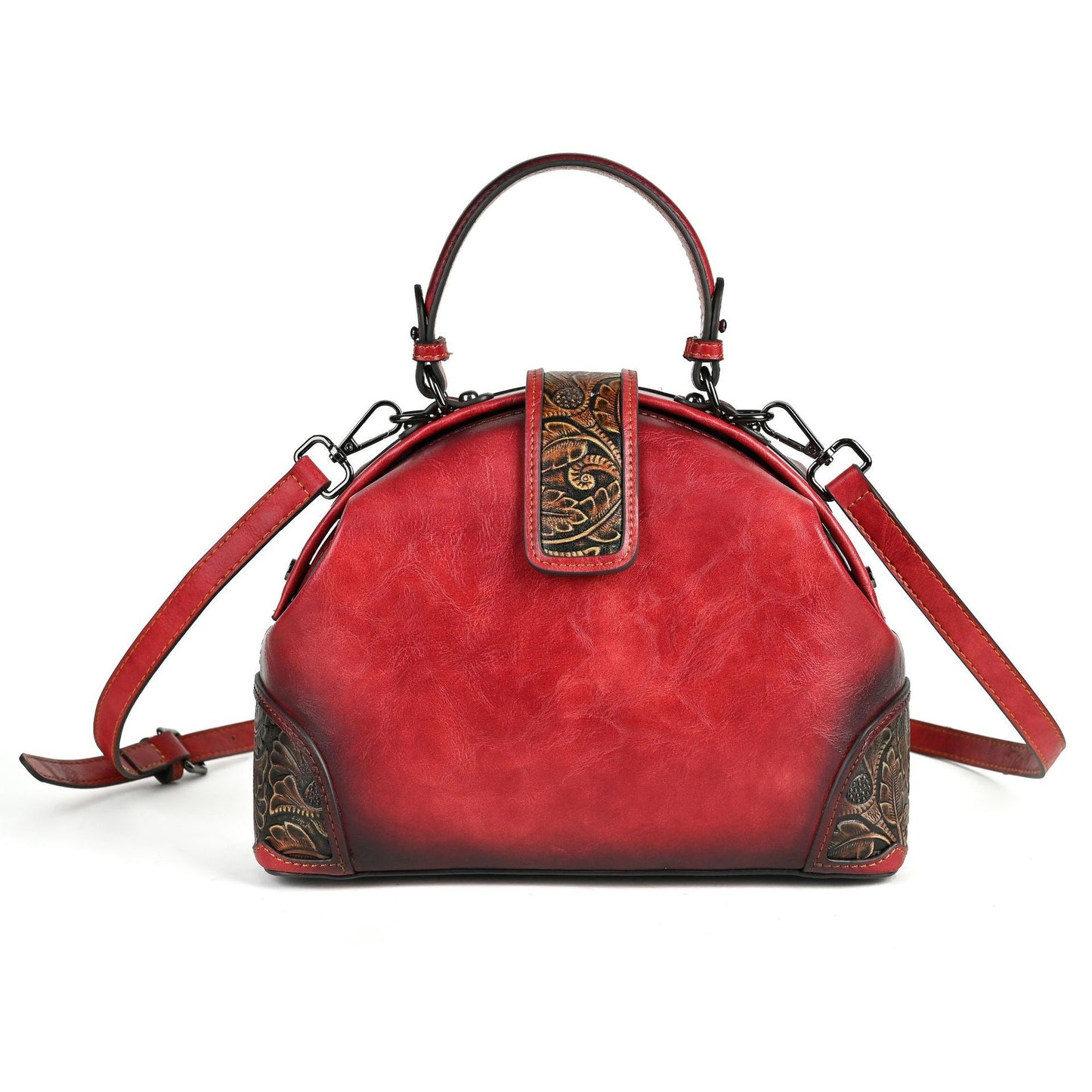 womens retro national style craft hand rub color three dimensional embossed clip bag