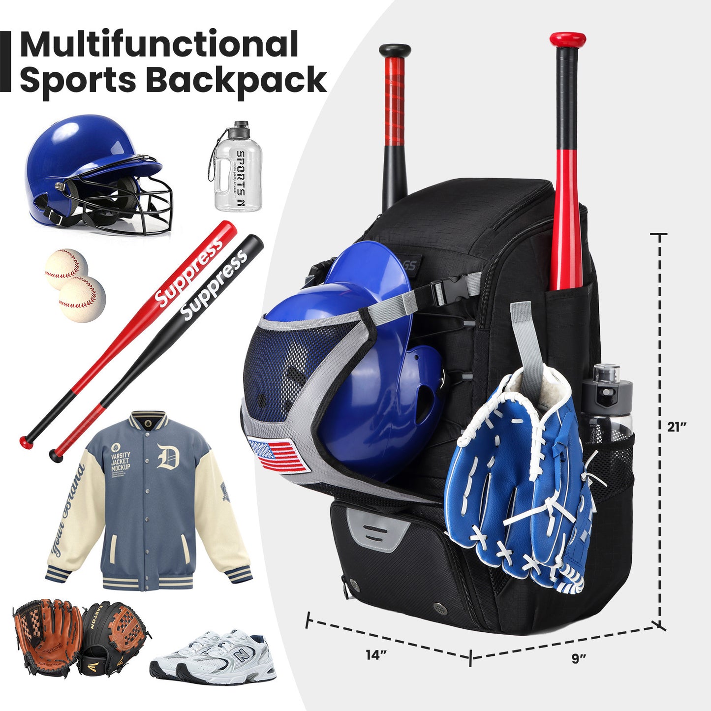 baseball equipment backpack large capacity portable multifunctional