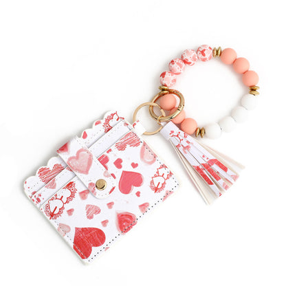 love polyurethane card holder silica gel key chain european and american printed silicone beads bracelet womens wallet