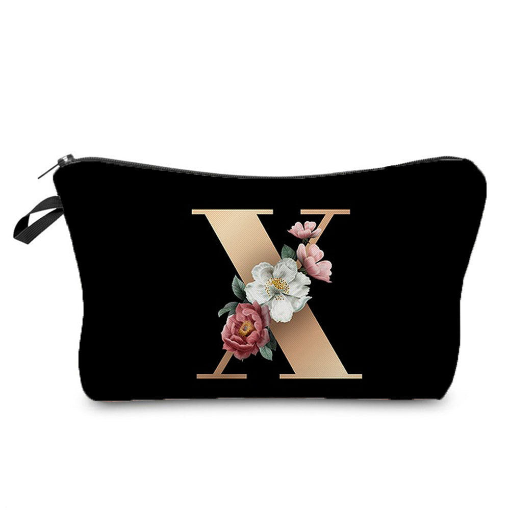 creative portable toiletry black background gold letter printing makeup storage bag