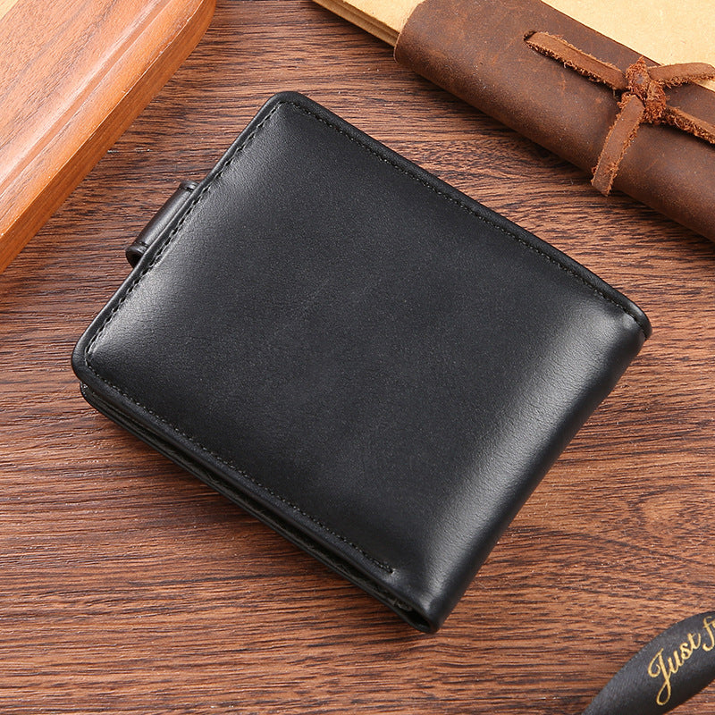 mens pu leather horizontal wallet large capacity multiple card slots with zipper coin pocket