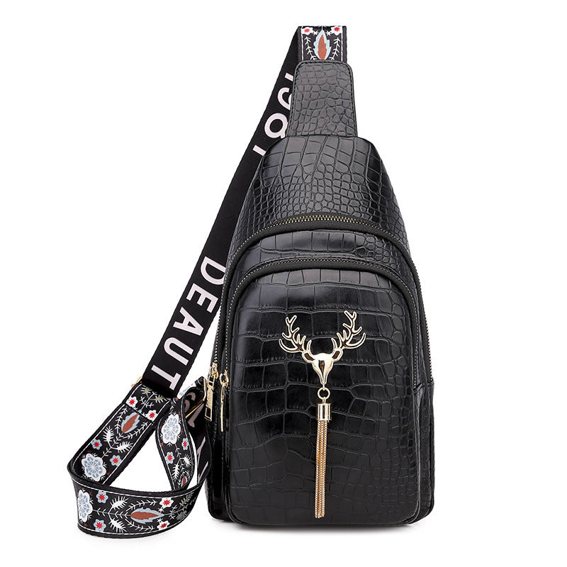 deer tassel design crossbody bag fashion letter embroidery chest bags for women