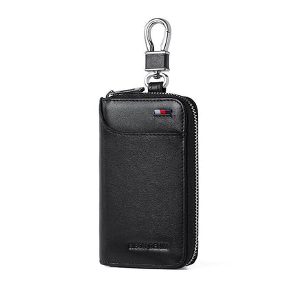 mens large capacity zipper real cowhide card case