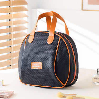 pu woven pattern cosmetic capacity portable storage bag double zipper