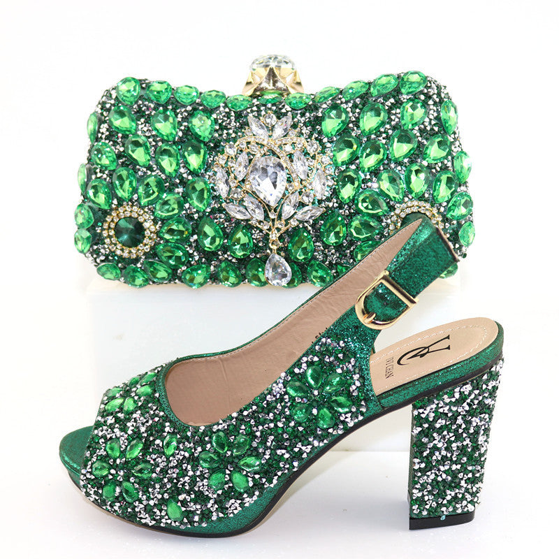 high heel sandals european and american style dinner bag with rhinestone shoes