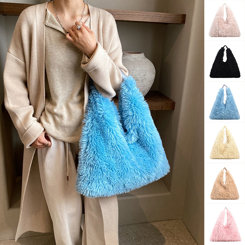 new autumn and ainter plush handbags large capacity shoulder armpit bag cute fashion luxury designer tote bags for women trend