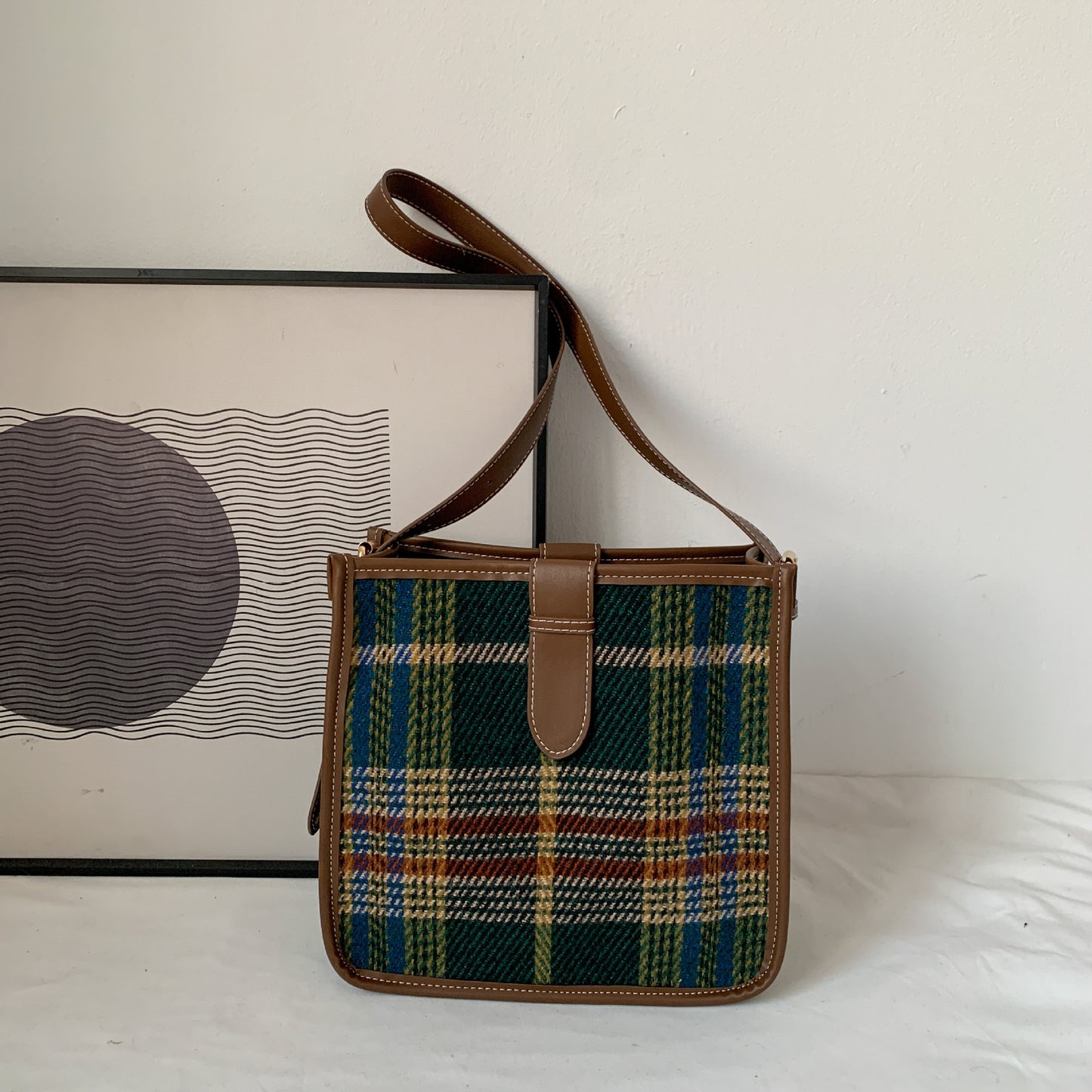 womens retro plaid crossbody fashion bag
