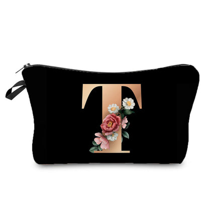 creative portable toiletry black background gold letter printing makeup storage bag