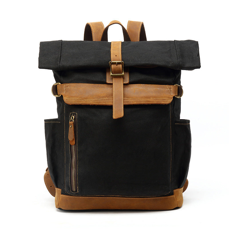backpack crazy horse leather leisure travel bag mens backpack oil wax handheld canvas computer