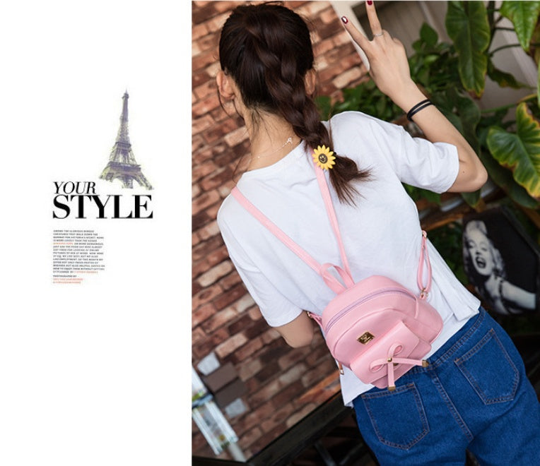 spring and summer new womens bag retro fashion backpack korean version of the bow student bag travel backpack