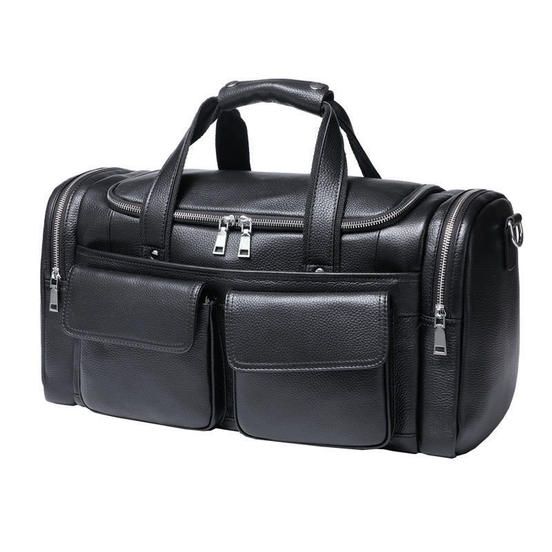 leather mens hand held large capacity short distance travel bag