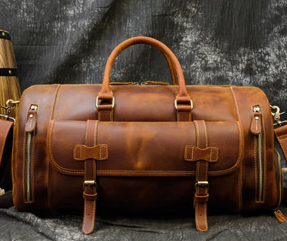 retro crazy horse leather mens travel bag