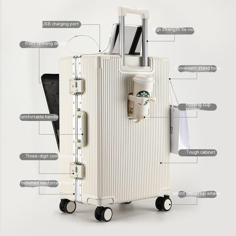 trolley aluminum frame large capacity front opening luggage