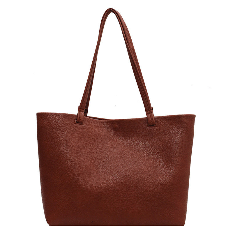 all match casual soft leather large capacity shoulder bag