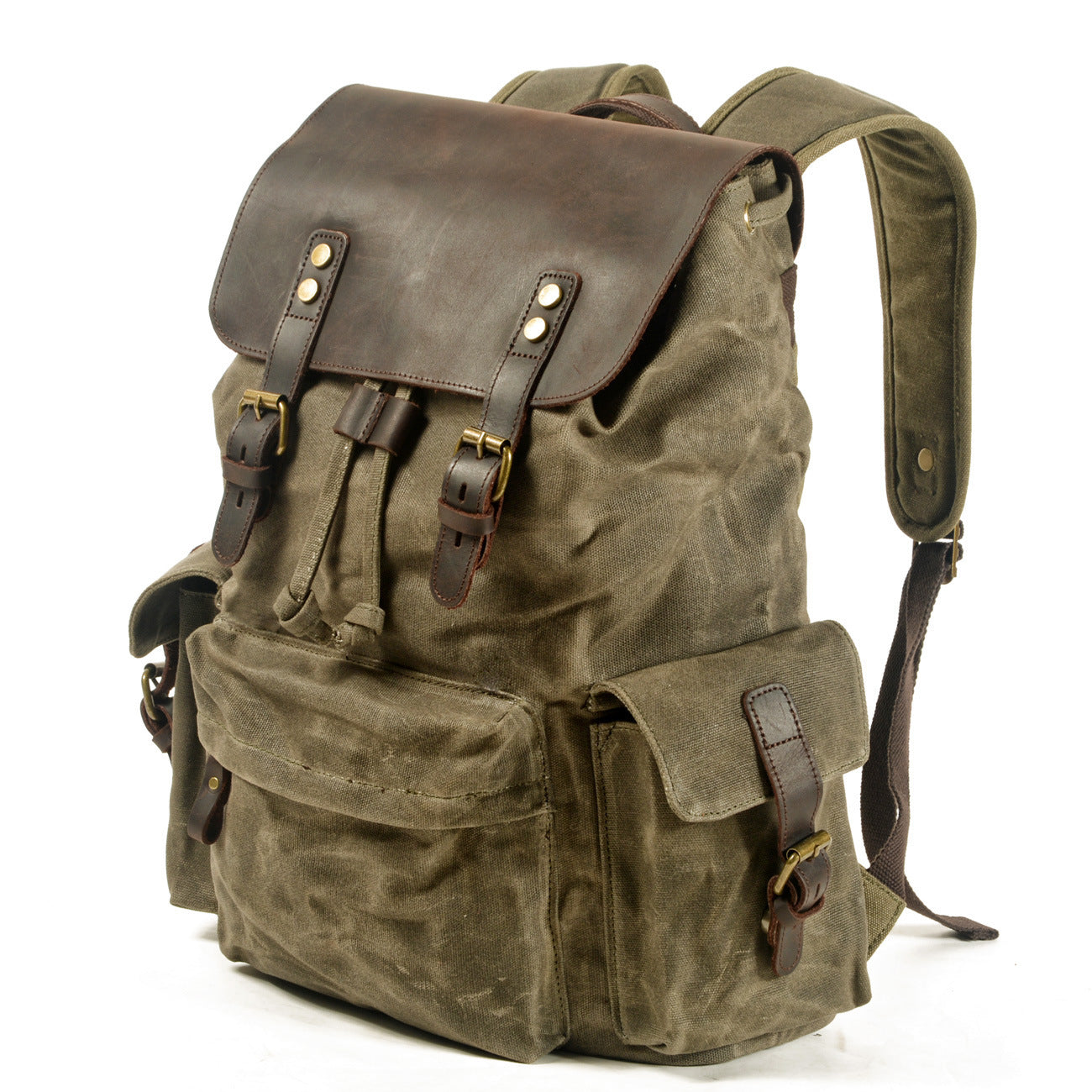 mens canvas casual backpack trendy computer oil wax matching hide bag fashion brand