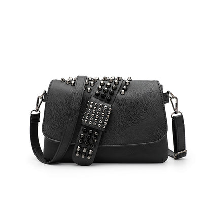 Womens Rivet Embossed Black Skull Shoulder Crossbody Bag