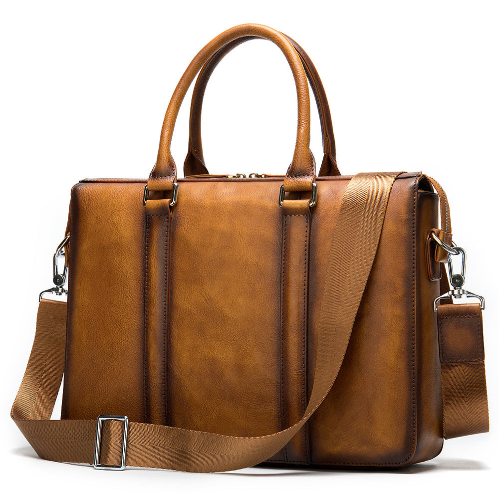 mens simple solid color leather briefcase