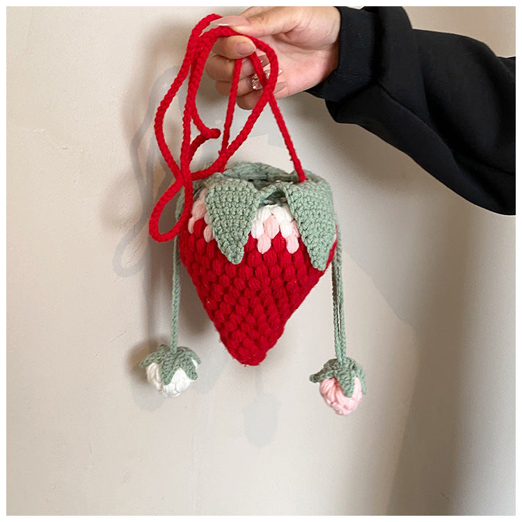 crocheted wool strawberry bag cute