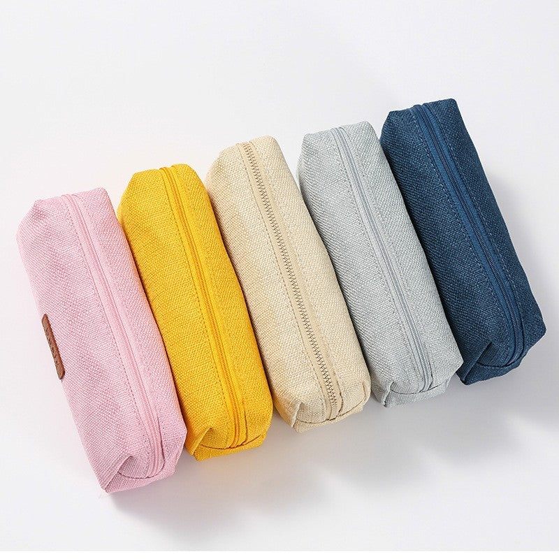 student single layer large capacity solid color square cotton and linen pencil box