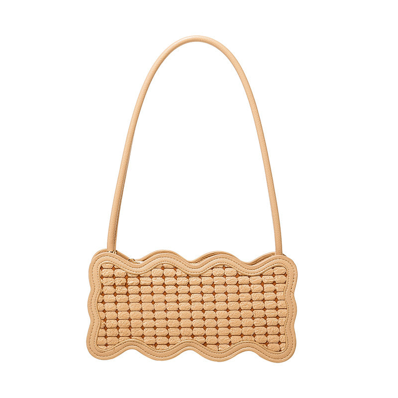 small womens woven one shoulder wave pattern handbag