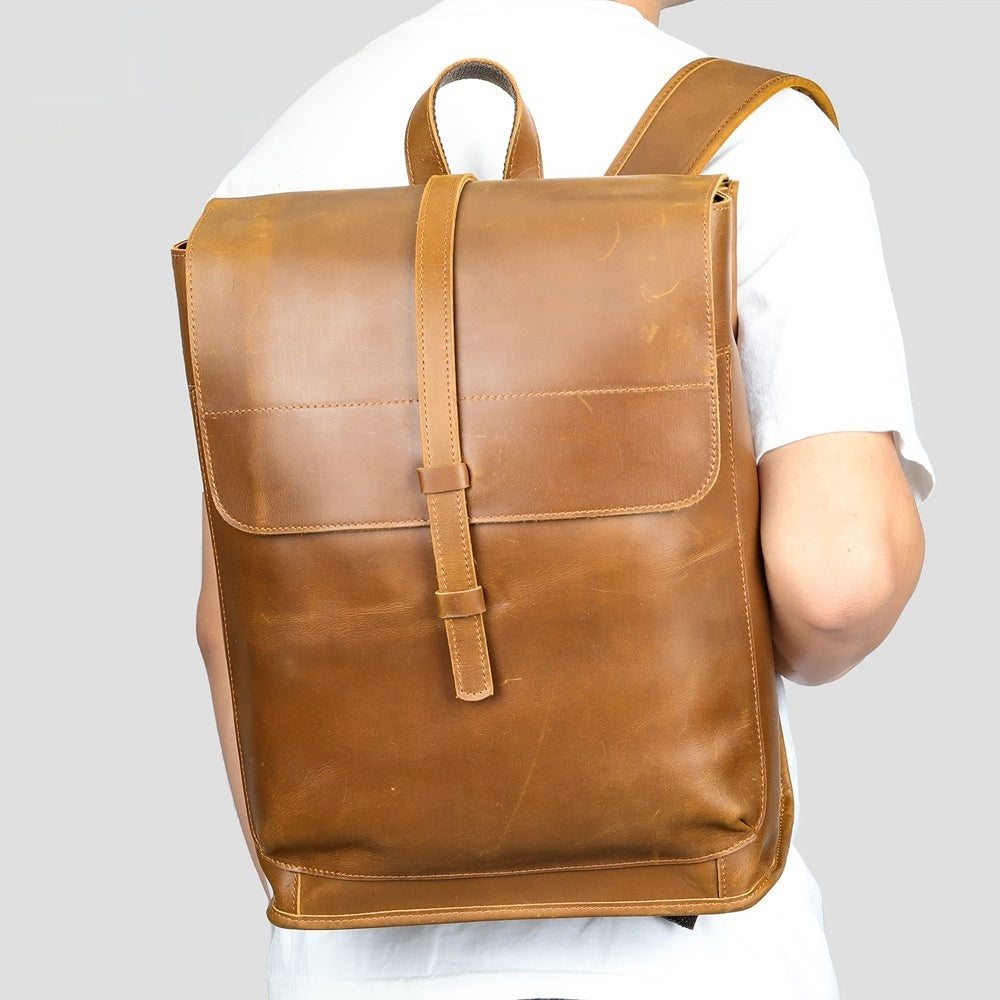 leather horse leather outdoor bag large capacity leisure laptop travel backpack