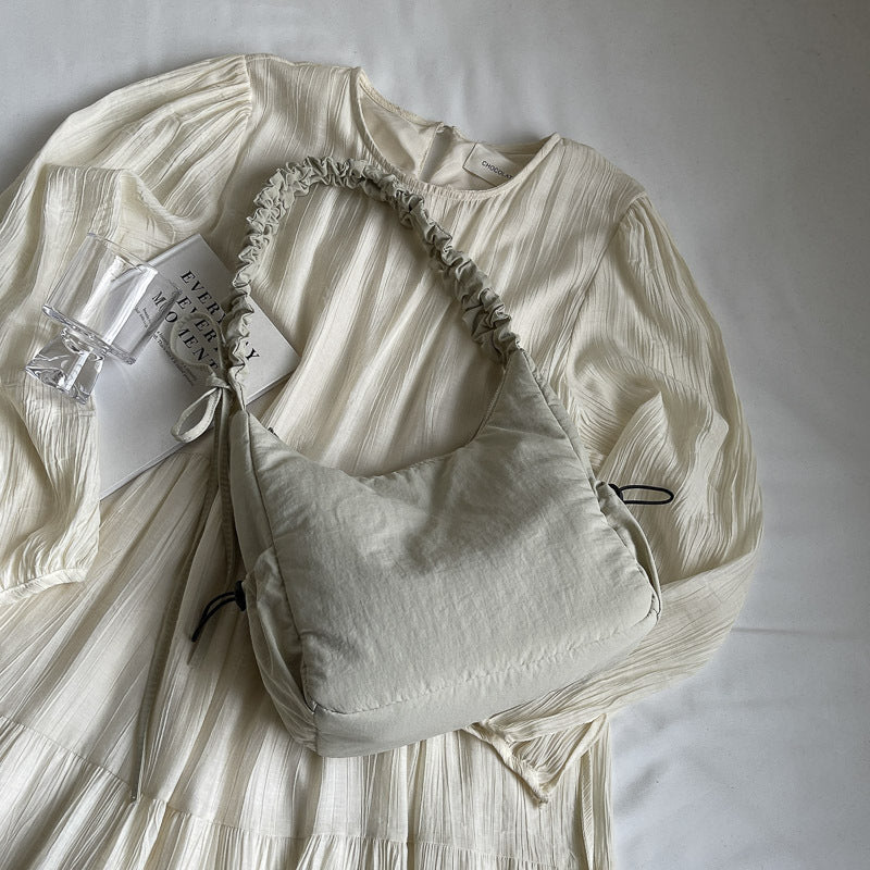 womens drawstring ruffle cloud portable shoulder messenger bag