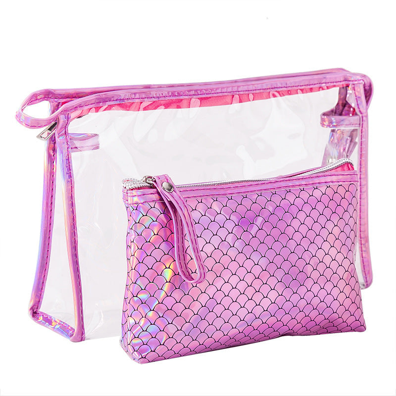 fish scale laser womens pvc cosmetic bag