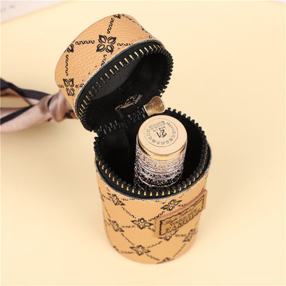 creative bucket coin purse vintage printed mini lipstick key storage car key chain pendant