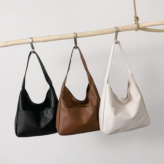 Large-Capacity Retro Solid-Color Textured Simple Casual Tote Bag
