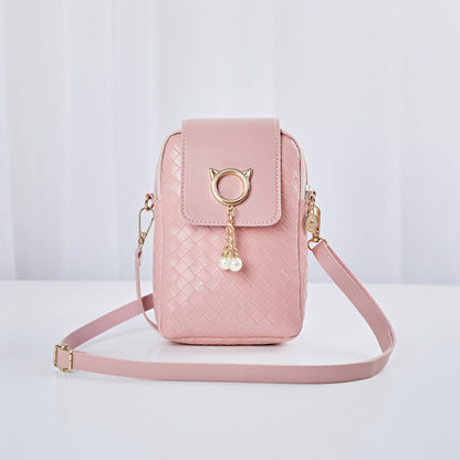 mobile phone bags women woven pearl tassel cover type crossbody shoulder bag