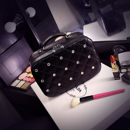 high end cosmetic case with diamond cosmetic bag pu portable