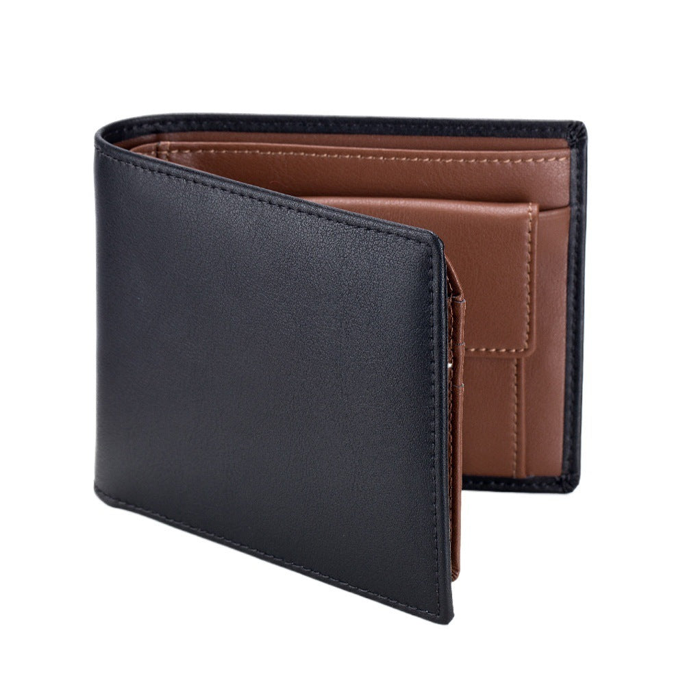 mens short wallet genuine leather trifold wallet