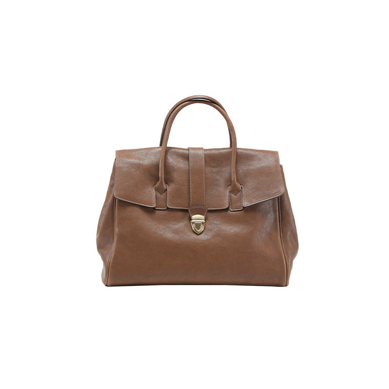 womens genuine leather retro large capacity commuter first layer vegetable tanned bag