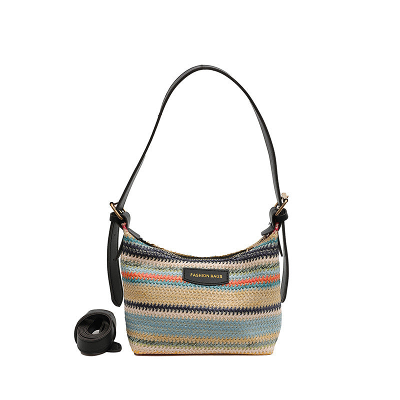 fashion color contrast woven bag womens simple shoulder bag