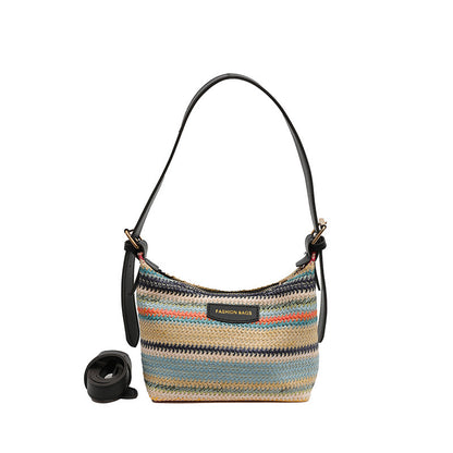 fashion color contrast woven bag womens simple shoulder bag