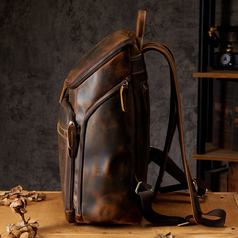 cowhide vintage backpack mens leather outdoor travel backpack computer bag