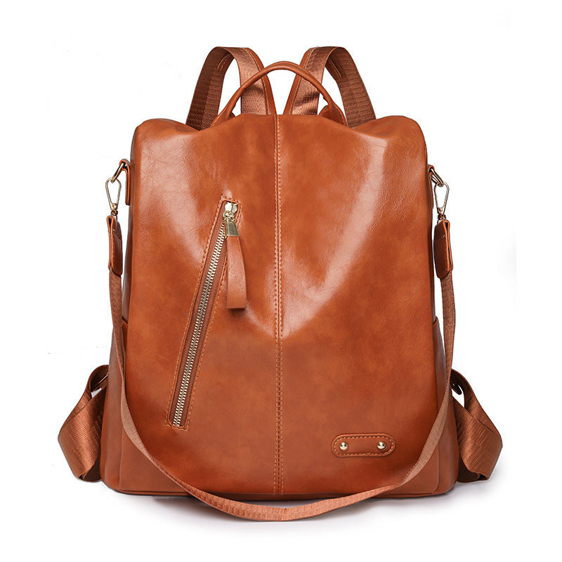 simple large capacity soft leather retro backpack