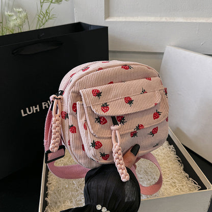 corduroy cloth bag womens strawberry printing