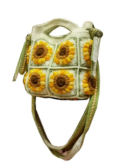 wool crocheted hand held crossbody dual use sweet hand woven sunflower womens bag