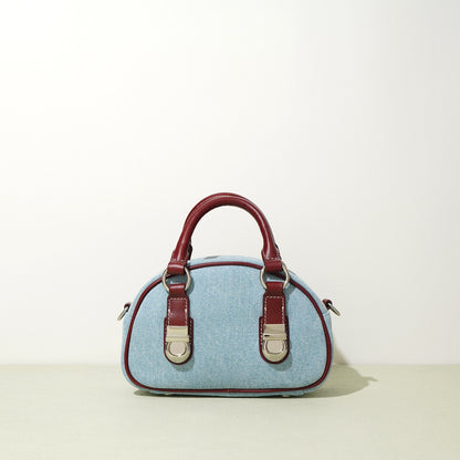 first layer cowhide with denim bun shaped bag