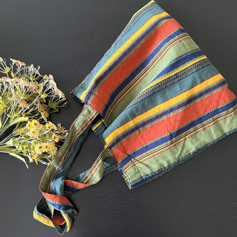 retro contrast rainbow stripe shoulder bag