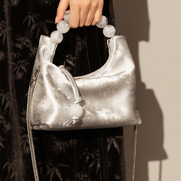 niche shoulder pearl chain crossbody handbag