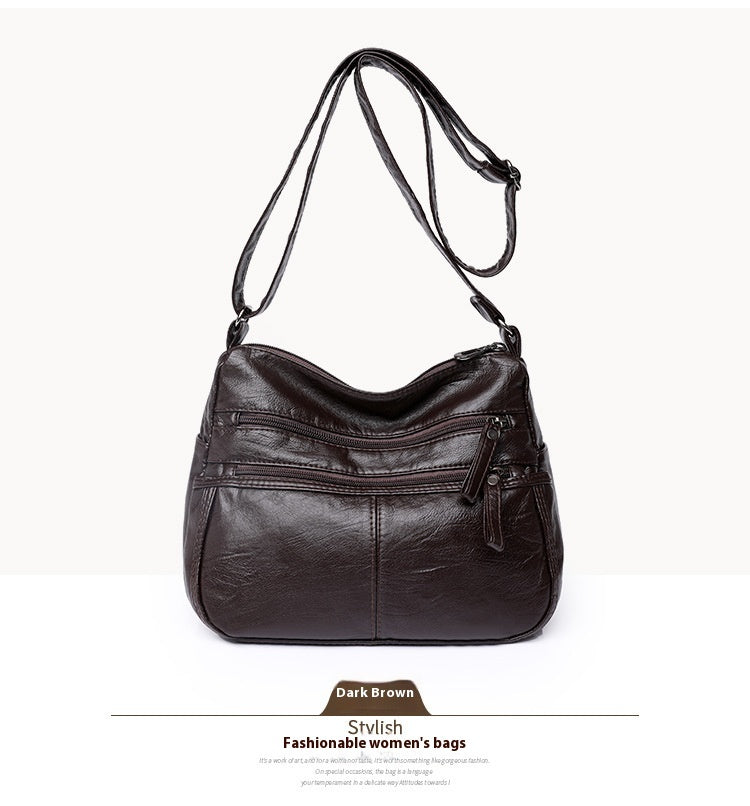 messenger bag shoulder washed soft leather middle aged and elderly versatile